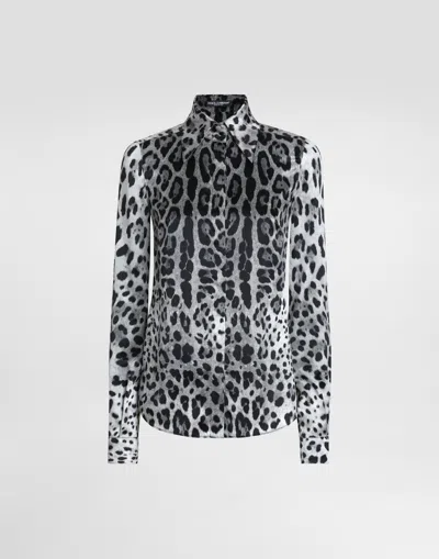 Dolce & Gabbana Leopard-print Silk Satin Shirt In Animal Print