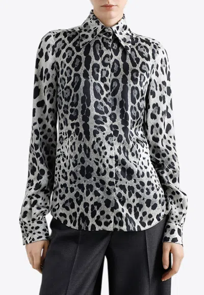 DOLCE & GABBANA LEOPARD PRINT SILK SATIN SHIRT