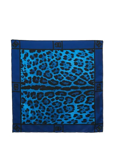 Pre-owned Dolce & Gabbana Leopard-print Silk Scarf In Blue
