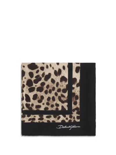 Dolce & Gabbana Leopard Print Silk Scarf In Black