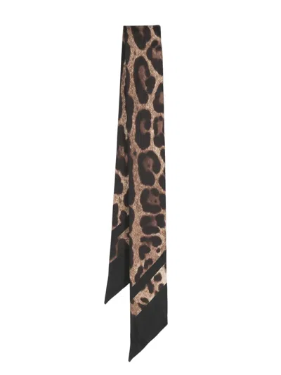 Dolce & Gabbana Leopard Print Silk Scarf In Black