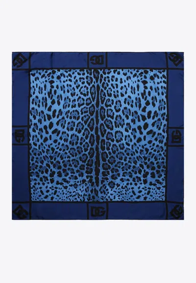 Dolce & Gabbana Leopard Print Silk Scarf In Blue