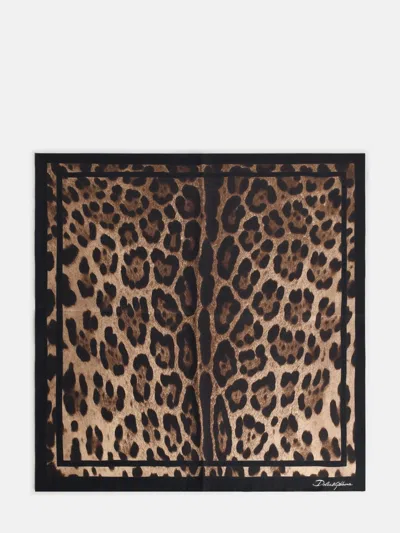 Dolce & Gabbana Leopard-print Silk Scarf In Brown