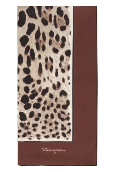 Dolce & Gabbana Leopard Print Silk Scarf In Brown