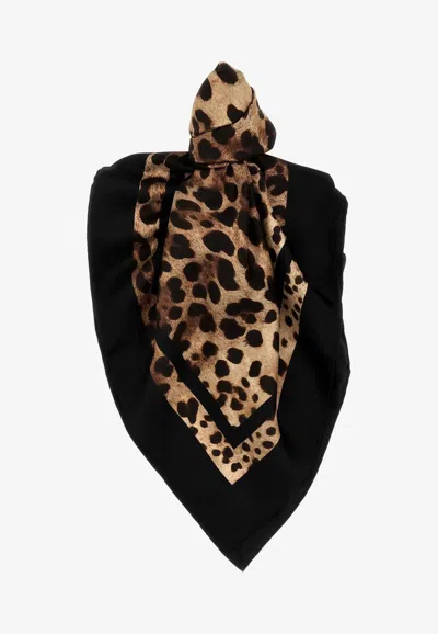 Dolce & Gabbana Leopard Print Silk Scarf In Brown