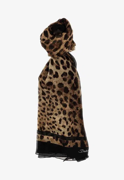 Dolce & Gabbana Leopard Print Silk Scarf In Multicolor