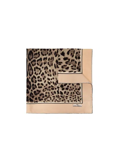 Dolce & Gabbana Leopard-print Silk Scarf In Nude
