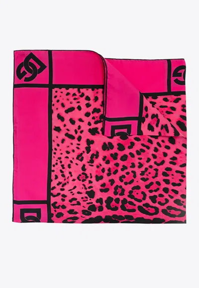 Dolce & Gabbana Leopard Print Silk Scarf In Pink