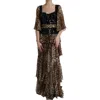 Dolce & Gabbana Leopard Print Silk Sequin Ruffle Maxi Dress In Brown