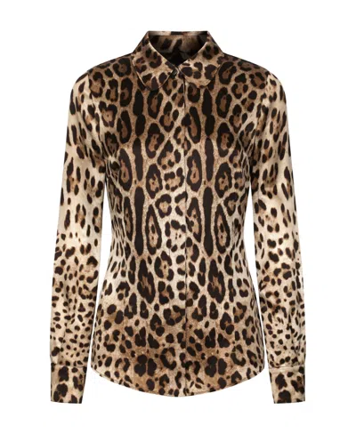 DOLCE & GABBANA DOLCE  GABBANA LEOPARD-PRINTED SATIN SHIRT