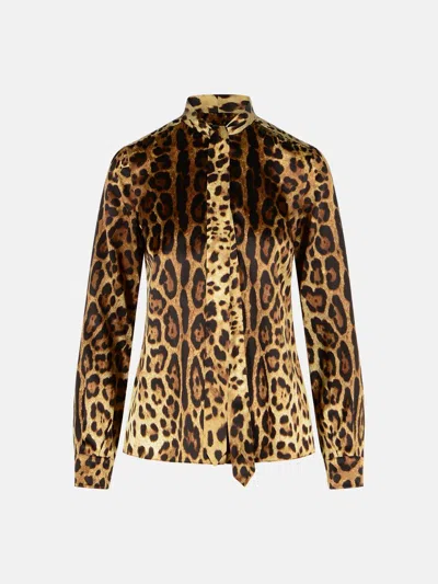 Dolce & Gabbana Leopard-print Silk Shirt In Brown
