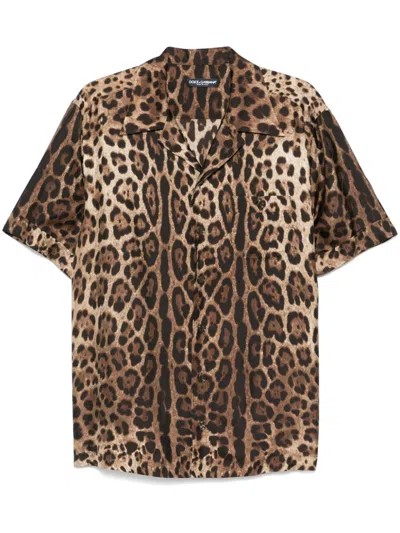 Dolce & Gabbana Leopard-print Silk Shirt In Brown