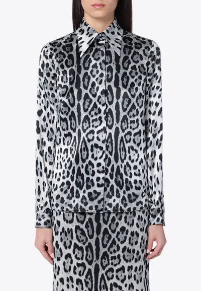 Dolce & Gabbana Leopard Print Silk Shirt In Black