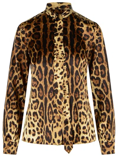 Dolce & Gabbana Leopard-print Silk Shirt Women In Brown