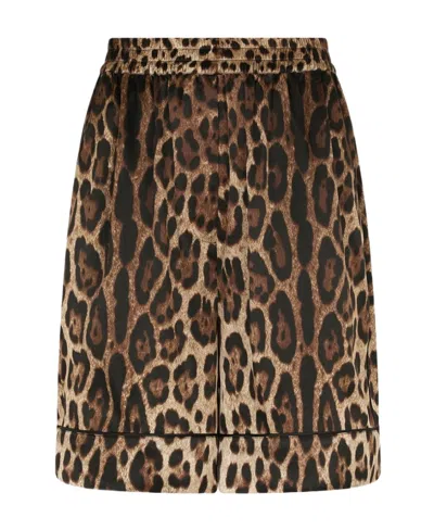 DOLCE & GABBANA DOLCE  GABBANA LEOPARD-PRINTED ELASTICATED WAISTBAND SHORTS