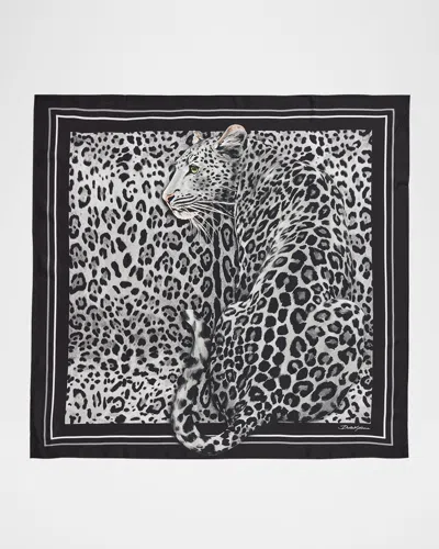 Dolce & Gabbana Leopard-print Silk Twill Foulard Scarf In Black