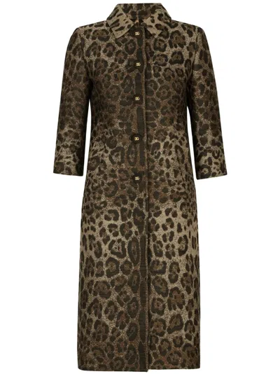 Dolce & Gabbana Leopard Print Wool Chemisier Dress In Animalier1