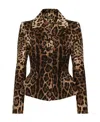 Dolce & Gabbana Single-breasted Double Crepe Jacket With Leopard Print In Black