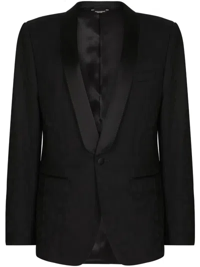 Dolce & Gabbana Single-breasted Sicilia-fit Jacket In Leopard-design Wool Jacquard In Black