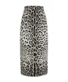 Dolce & Gabbana Leopard Print Charmeuse Longuette Skirt In Black