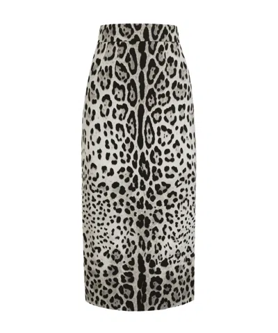 DOLCE & GABBANA DOLCE  GABBANA LEOPARD PRINTED CHARMEUSE MIDI PENCIL SKIRT