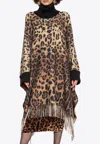 Dolce & Gabbana Leopard Print Sleeved Poncho In Brown