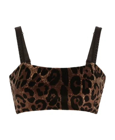 DOLCE & GABBANA DOLCE  GABBANA LEOPARD JACQUARD CHENILLE CROPPED TOP