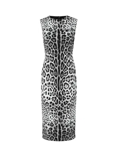 Dolce & Gabbana Leopard Print Sleeveless Midi Dress In Multi
