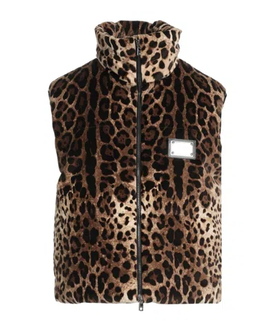 Dolce & Gabbana Leopard Print Sleeveless Velvet Vest In Black