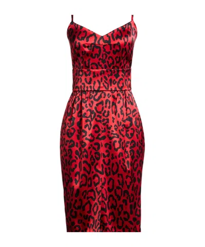Dolce & Gabbana Leopard Print Sling Bodycon Dress In Red