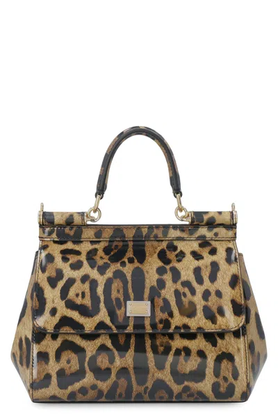 Dolce & Gabbana Leopard Print Small Leather Handbag With Magnetic Flap In Animalier