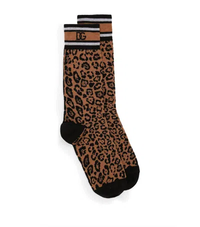 Dolce & Gabbana Leopard Print Socks In Multi