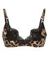 Dolce & Gabbana Leopard-print Soft-cup Satin Bra With Lace Detailing Clothing In Black