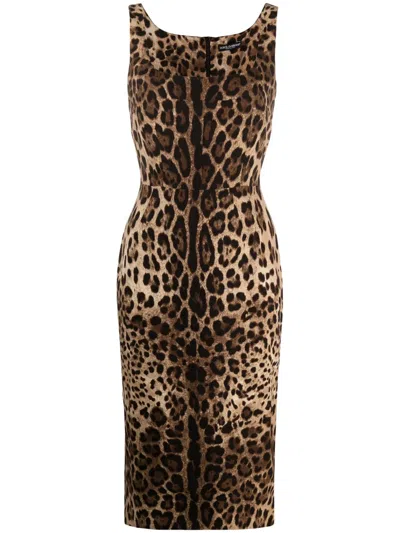 Dolce & Gabbana Logo Sleeveless Dress In Brown