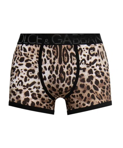 Dolce & Gabbana Leopard-print Stretch-cotton Boxers In Black
