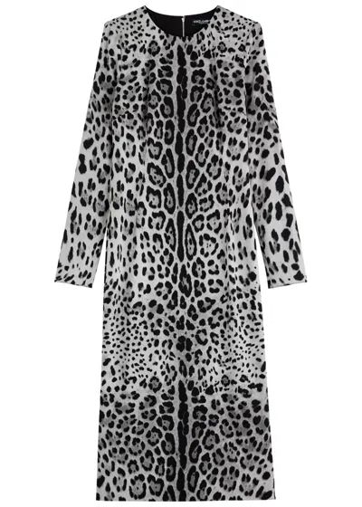 Dolce & Gabbana Leopard-print Stretch-silk Midi Dress In Multi Animal