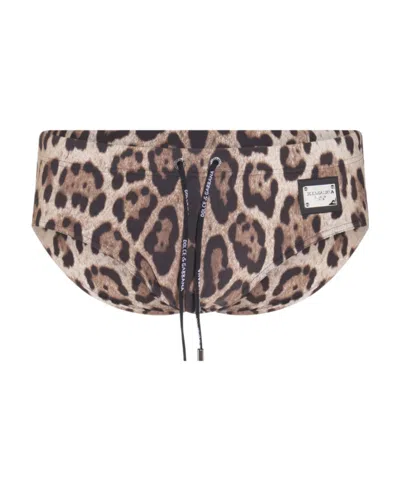 Dolce & Gabbana Leopard-print Swim Briefs In Nude