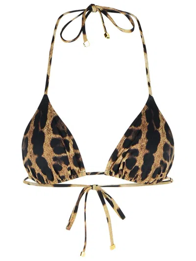 Dolce & Gabbana Leopard Print Swimsuit In Polyamide Blend Women In Brown