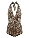 Dolce & Gabbana Women Leopard Printed Sensitive Fabric One-piece Swimsuit In Brown