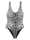 Dolce & Gabbana Leopard-print Swimsuit In Grey