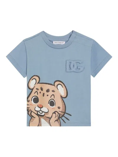 Dolce & Gabbana Babies' Leopard-print T-shirt In Blue