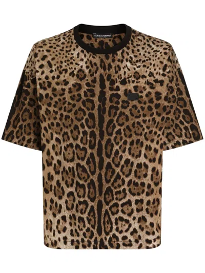 Dolce & Gabbana Leopard Print T-shirt In Brown