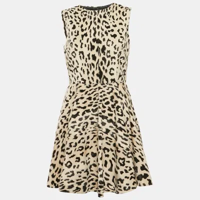 Pre-owned Dolce & Gabbana Leopard Print Textured Cotton Sleeveless Mini Dress M In Beige