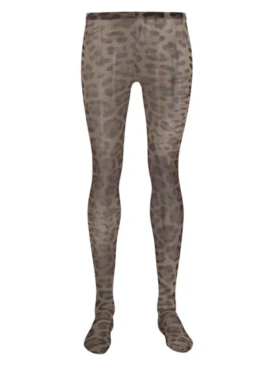 Dolce & Gabbana Leopard-print Tights In Brown