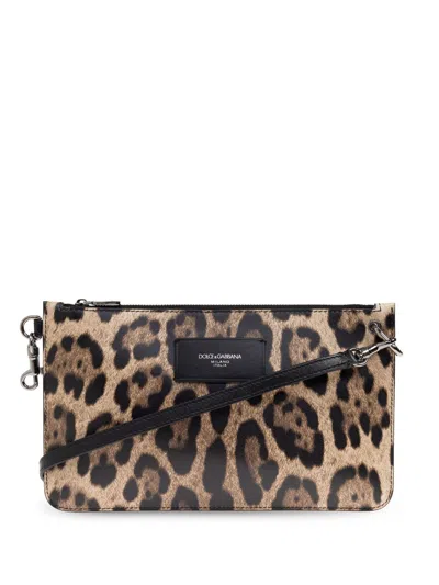 Dolce & Gabbana Leopard-print Toiletry Bag In Neutrals
