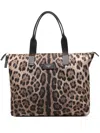 Dolce & Gabbana Leopard Print Nylon Adamo Shopper Bags In Brown