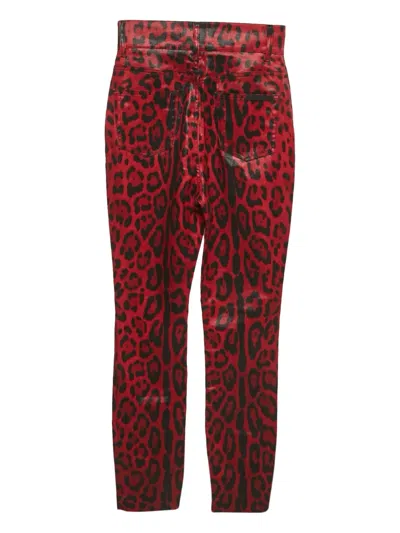 Pre-owned Dolce & Gabbana Leopard Print Trousers In Red