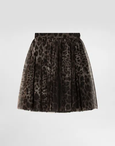 Dolce & Gabbana Kids' Leopard-pattern Skirt In Brown