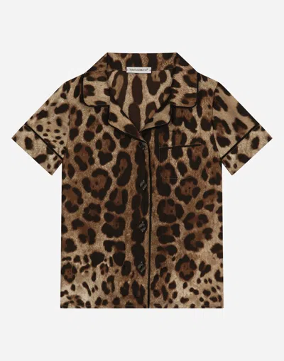 Dolce & Gabbana Kids' Leopard-print Twill Shirt In Animal Print
