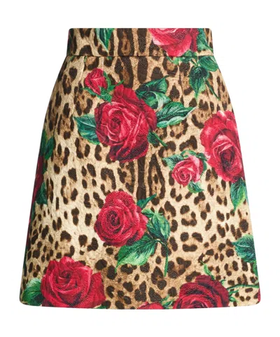 Dolce & Gabbana Leopard Print Umbrella Skirt In Beige